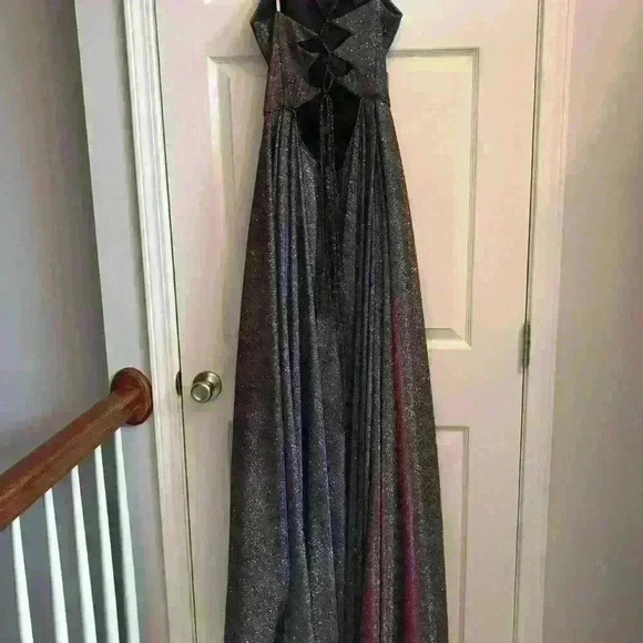 Prom Dress NWT Purple Silver Sparkle CorsetBack High Neck w/Pockets Women’s 10 - Picture 10 of 15